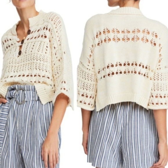FREE PEOPLE Dreams Tonight Crochet In Ivory Knit Sweater NWOT - Picture 4 of 11